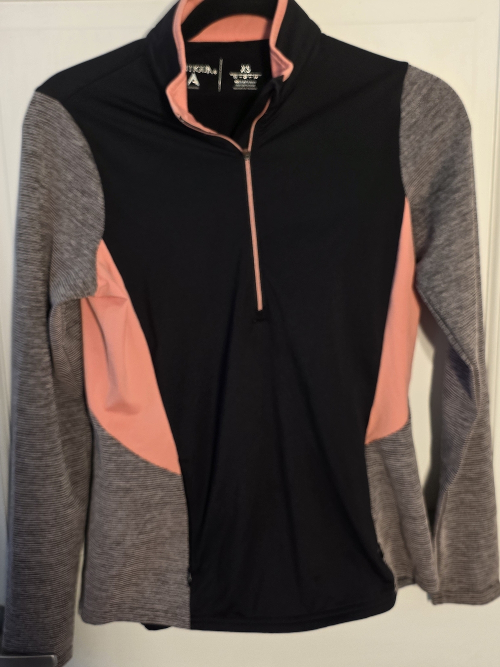 Antigua Black, Coral & Heather Gray Half-Zip Pullover Size XS